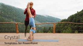  Presentation with exercise trainer - Slides having fitness-trainer-helping-young-woman background and a coral colored foreground