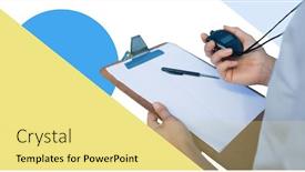  Presentation with minimal - Theme enhanced with fitness trainer man with minimal shapes holding stopwatch and chart background and a yellow colored foreground