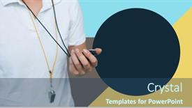  Presentation with minimal - Slide set consisting of fitness trainer with minimal shapes mholding stopwatch background and a ocean colored foreground