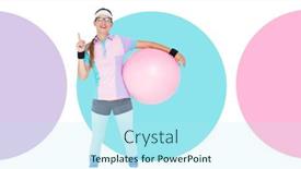  Presentation with exercise trainer - Amazing slide deck having fitness trainer woman with minimal shapes holding exercise ball backdrop and a arctic colored foreground