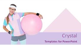  Presentation with exercise trainer - Slide deck enhanced with fitness trainer woman with minimal shapes holding exercise ball background and a sky blue colored foreground