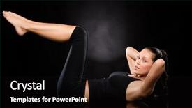  Presentation with exercise - Presentation enhanced with fitness training - brunette young caucasian woman doing background and a  colored foreground