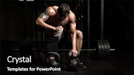  Presentation with workout - Colorful slide deck enhanced with fitness training - muscular man workout with kettlebell backdrop and a black colored foreground