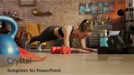  Presentation with stay healthy - Presentation theme with fitness-training-at-home-young background and a coral colored foreground