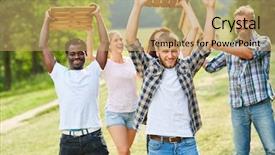  Presentation with team training - Presentation theme featuring fitness training at teambuilding event background and a coral colored foreground