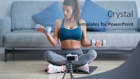  Presentation with influencer - Amazing PPT layouts having fitness-vlogger-influencer-recording-live backdrop and a light blue colored foreground