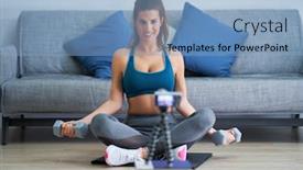  Presentation with influencer - Theme having fitness-vlogger-influencer-recording-live background and a light blue colored foreground