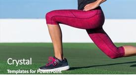  Presentation with muscle - PPT theme having fitness woman doing lunge exercise background and a ocean colored foreground