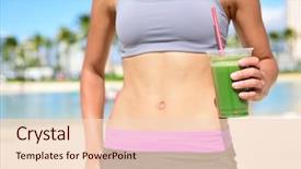 Presentation with healthy lifestyle - Cool new PPT theme with fitness woman drinking green vegetable backdrop and a lemonade colored foreground