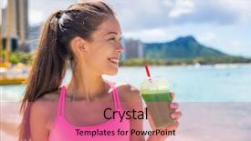  Presentation with waikiki beach - Slide deck with fitness woman drinking healthy green background and a coral colored foreground