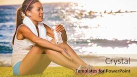  Presentation with water sports - Colorful PPT theme enhanced with fitness-woman-drinking-water-bottler backdrop and a yellow colored foreground