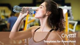  Presentation with bottle water - Colorful presentation theme enhanced with fitness woman drinking water from bottle young female at gym taking a break from workout backdrop and a coral colored foreground