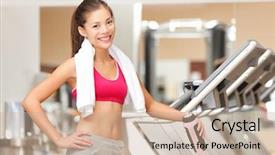  Presentation with girl model - Slide deck featuring smiling young multicultural fitness model background and a mint green colored foreground