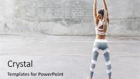  Presentation with fitness clothing - Beautiful presentation design featuring fitness woman in sportswear doing backdrop and a light gray colored foreground