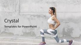  Presentation with fitness clothing - Presentation enhanced with fitness woman in sportswear doing background and a light gray colored foreground