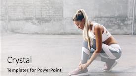  Presentation with fitness clothing - Amazing presentation having fitness woman in sportswear tie backdrop and a light gray colored foreground