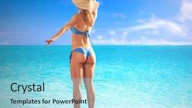  Presentation with sea sun - Colorful presentation design enhanced with fitness woman looking the sea backdrop and a  colored foreground