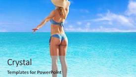  Presentation with beautiful skin and beach - Slides featuring fitness woman looking the sea background and a  colored foreground