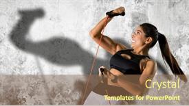  Presentation with resistance - Slide deck featuring fitness-woman-performs-exercises background and a tawny brown colored foreground