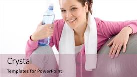  Presentation with water woman swimming underwater - PPT theme consisting of fitness woman relax water bottle background and a coral colored foreground