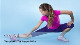  Presentation with workout - Presentation design consisting of fitness-woman-stretching-before background and a light blue colored foreground