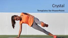  Presentation with asian fitness elderly - Beautiful PPT layouts featuring fitness woman training body core backdrop and a light blue colored foreground
