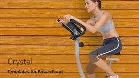  Presentation with yellow wood - Colorful theme enhanced with fitness-woman-with-bicycle backdrop and a  colored foreground