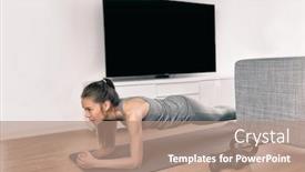  Presentation with exercise class - Presentation theme consisting of fitness-workout-at-home-indoors background and a coral colored foreground