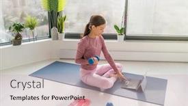  Presentation with strength - Theme having fitness-workout-at-home-watching background and a soft green colored foreground