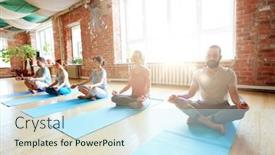  Presentation with group fitness - Theme featuring fitness-yoga-and-healthy-lifestyle background and a cool aqua colored foreground
