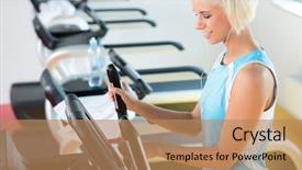  Presentation with wellbeing and health - Colorful theme enhanced with fitness young woman on elliptical backdrop and a coral colored foreground