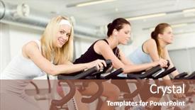  Presentation with bike - PPT theme with fitness young woman on gym bike background and a tawny brown colored foreground