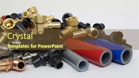  Presentation with water supply system - Slide deck consisting of fittings-for-heating-and-water background and a tawny brown colored foreground