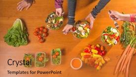  Presentation with meals - PPT theme featuring fittness diet healthy foods - women who are working background and a gold colored foreground