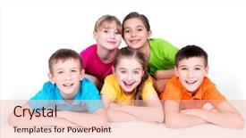  Presentation with kids room children smile - Audience pleasing PPT theme consisting of five beautiful smiling kids lying backdrop and a lemonade colored foreground