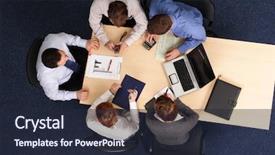  Presentation with meeting table - Beautiful presentation theme featuring five business people meeting - businesspeople backdrop and a wine colored foreground