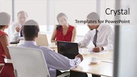  Presentation with meeting - Theme having five businesspeople having meeting background and a light gray colored foreground