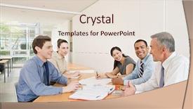  Presentation with meeting - Colorful presentation theme enhanced with five businesspeople in a meeting backdrop and a  colored foreground