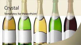  Presentation with bottles - Slides featuring 5 anniversary - set 5 bottles of wine background and a yellow colored foreground