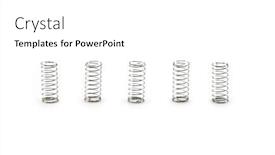  Presentation with five business people standing together and smiling - Colorful slide deck enhanced with five coil springs standing isolated backdrop and a white colored foreground