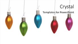  Presentation with light hanging - PPT layouts consisting of five colorful christmas bulb ornaments background and a white colored foreground