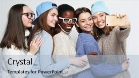  Presentation with different - Colorful slides enhanced with five different nation girls dressed backdrop and a light blue colored foreground