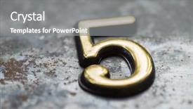  Presentation with monthly report gold exploration - Slide deck consisting of five elements - 5 gold digit on dark background and a  colored foreground