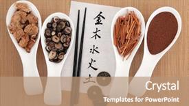  Presentation with chinese calligraphy - PPT layouts enhanced with five elements chinese calligraphy script background and a coral colored foreground