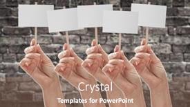  Presentation with blank signs - PPT theme with five-female-hands-holding-blank background and a coral colored foreground