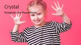  Presentation with girl mentor - Beautiful PPT theme featuring five fingers - blonde little girl showing her backdrop and a coral colored foreground