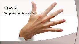  Presentation with human hands open palm up - Presentation with five fingers - open hand palm background and a sky blue colored foreground