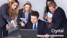  Presentation with young business people - Slides having five fingers - team of 5 business people background and a  colored foreground