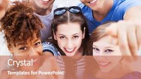  Presentation with people - Audience pleasing presentation theme consisting of five fingers - young people pointing at you backdrop and a coral colored foreground