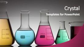  Presentation with flasks - Audience pleasing presentation consisting of science background horizontal - five flasks with bright colored backdrop and a dark gray colored foreground